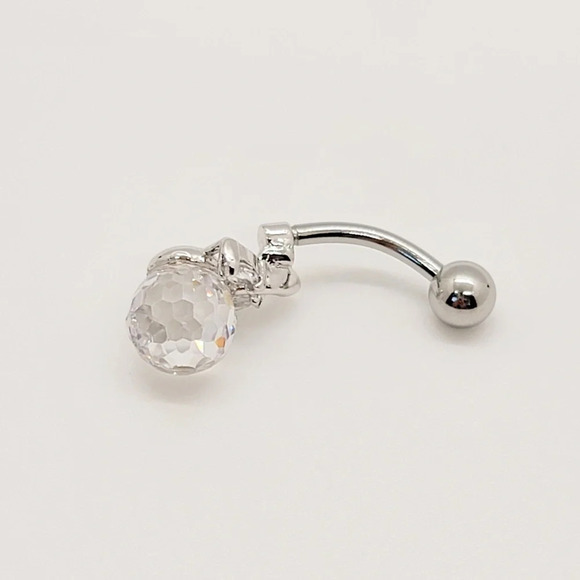 NWOT Sterling Silver Crystal Belly Button Ring - Picture 1 of 4